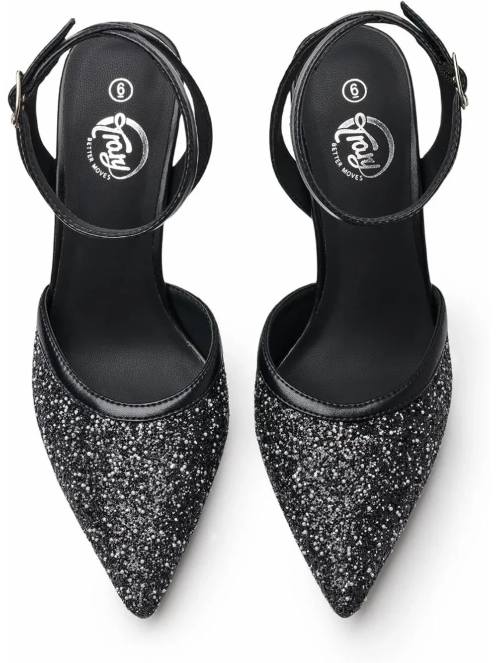 Women's Black Slingback Pointed Toe Stiletto Heels Ankle Strap Dress Shoes